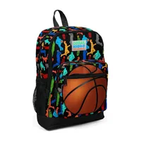 Coral High Kids 23471 siyah zemin üzerine renkli basketbolcu desenli, önünde basketbol topu baskılı dört bölmeli okul sırt çantası