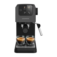 Grundig KSM 4330 Delisia Coffee siyah yarı otomatik espresso makinesi, buhar çubuğu ve iki fincanla ürün fotoğrafı