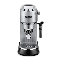 De'Longhi Dedica EC685 metal gri ince gövdeli espresso makinesi, portafiltresi ve buhar çubuğuyla ürün fotoğrafı