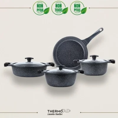 En İyi Granit Tencere - Thermoad | Tencere Seti | Graneu Serisi | 7 Parça | Gri